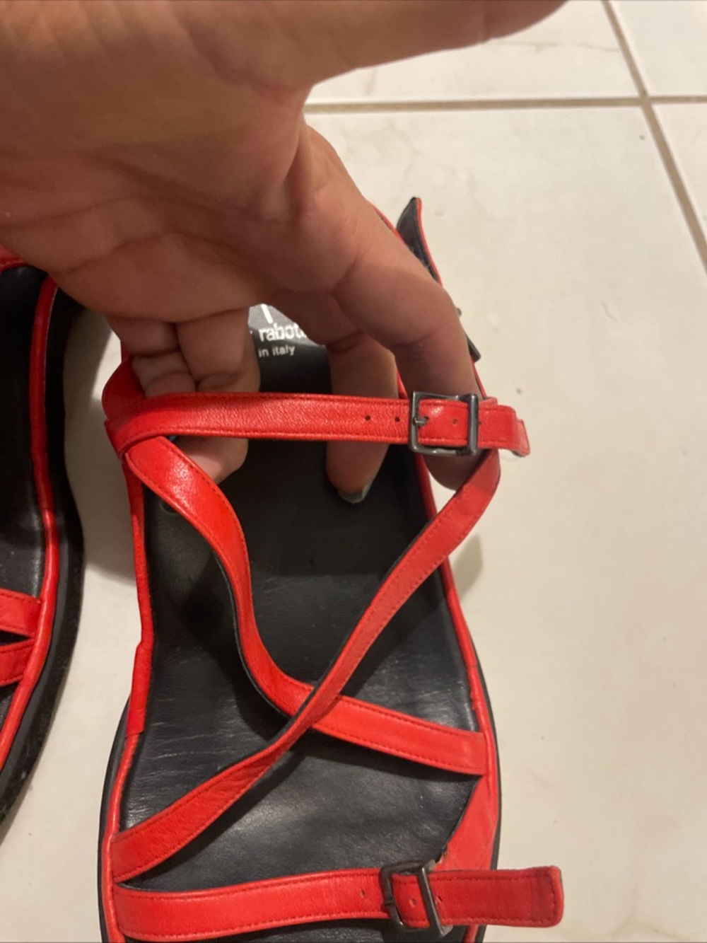 Thierry Rabotin size 40.5 Red Wave Strappy Leather Buckle closure Sandals - Picture 8 of 15